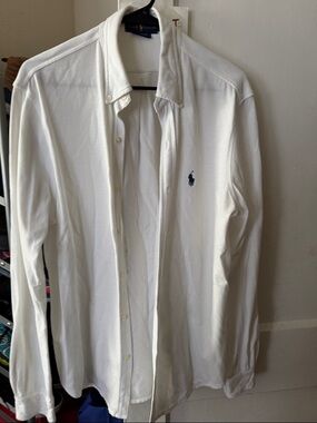Ralph Lauren White featherweight mesh Shirt large with Navy Polo Pony
